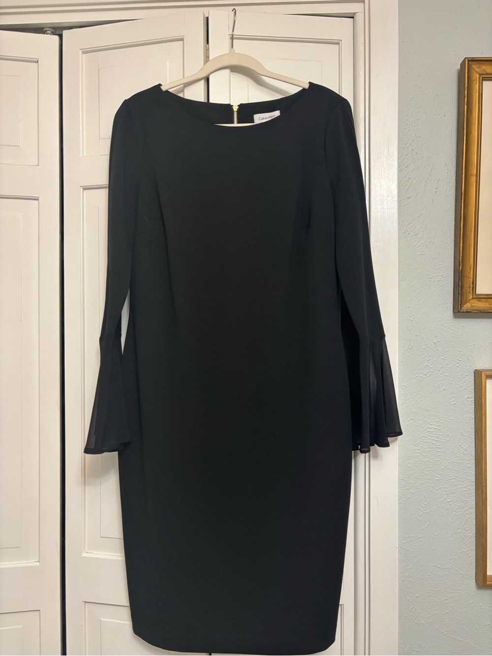 Calvin Klein Black Bell Sleeve Sheath Dress Size 14